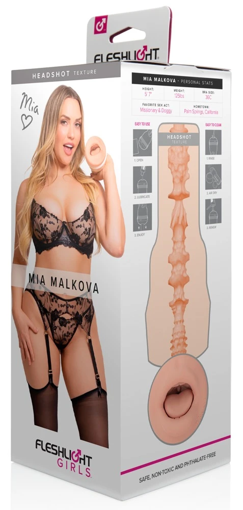 Mia Malkova Headshot, Fleshlight Mia Malkova Masturbator Mund-Optik diskretes Design mit Autogramm und intensiver Struktur für realistische Stimulation und starken Genuss