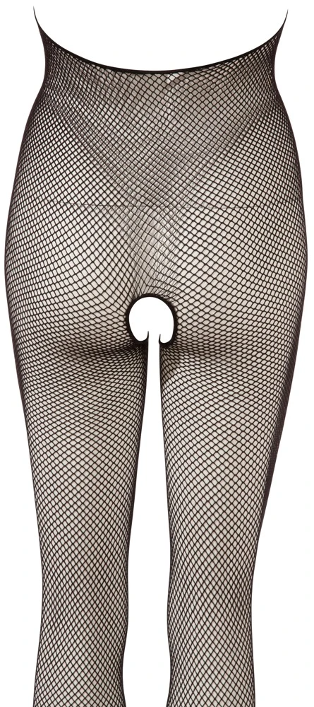 Netz-Catsuit ouvert busenfrei Fantasy by Cottelli – Aufreizend rückenfrei mit Brust-Cut-outs, Spitzen-Neckholder & offenem Schritt