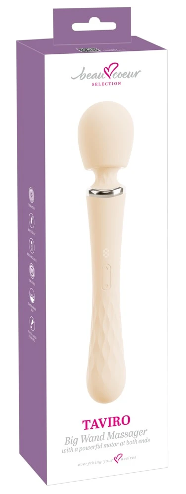 beau coeur Taviro Big Wand Mas, 120 Big Wand Massager TAVIRO beidseitig verwendbar für äußere und innere Stimulation mit 9 Vibrationsmodi je Ende und getrennt steuerbarer Power von beau cœur