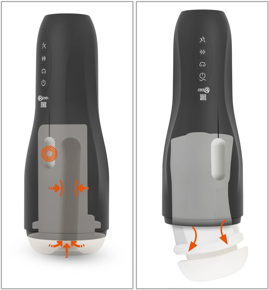 Rebel Masturbator Squeeze, Suc, Masturbator mit Squeeze-Massage, intensiver Saugfunktion und 10 kraftvollen Vibrationsmodi für dreifachen Genuss von Rebel