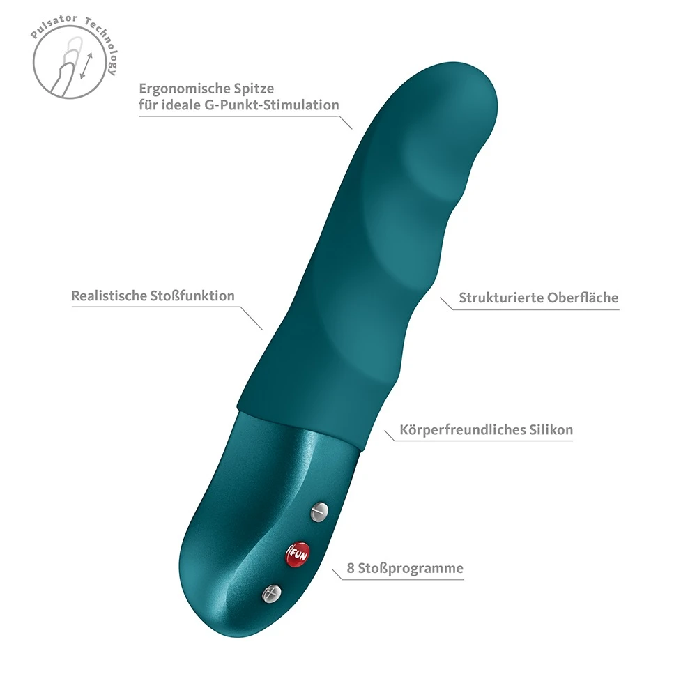 Stronic Petite Bottle Green, Fun Factory Stronic Petite Vibrator mit pulsierender Stoßfunktion, 8 Modi, Wellenstruktur, kompakt, wiederaufladbar