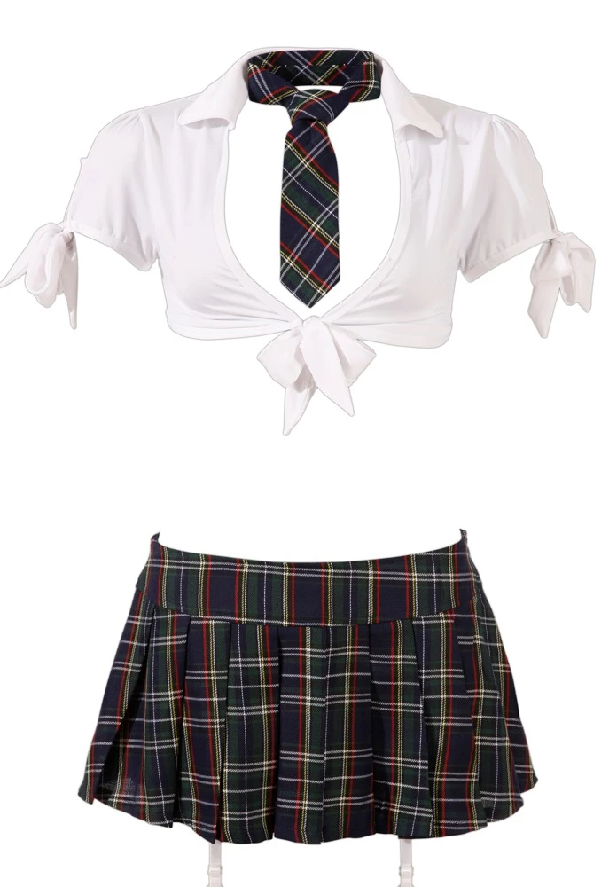 Cottelli COSTUMES Unschuldiges Schulmädchen Set mit Top, Miniroc, Krawatte und Ouvert Slip