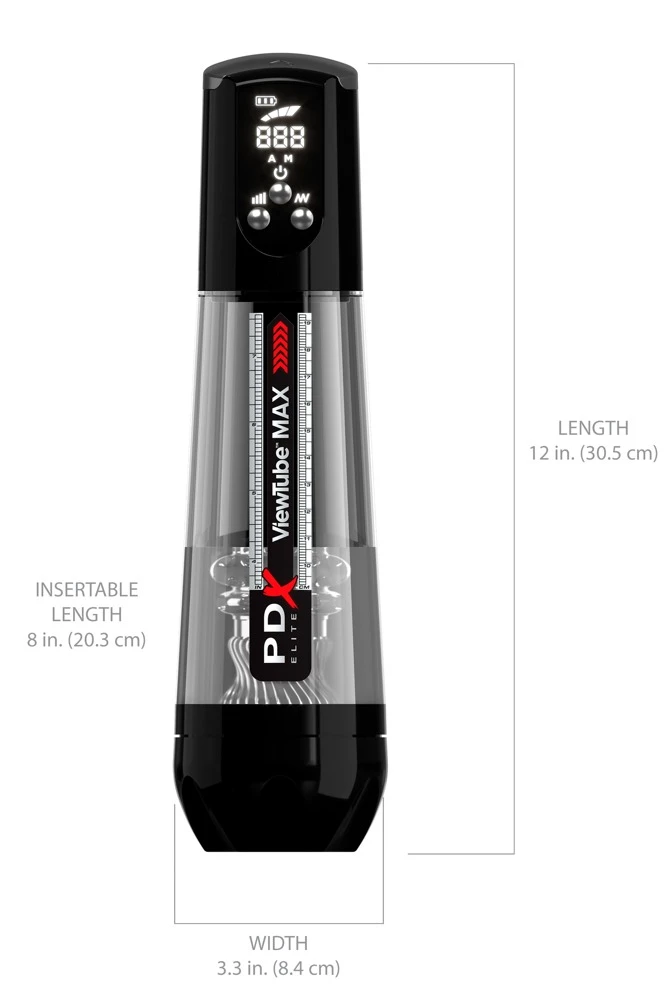 PDX Elite ViewTube MAX Black, MAXimaler Blowjob-Spaß: Automatischer Masturbator mit Licht, Vibration, und individuell einstellbarer Saugkraft!