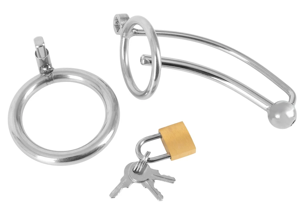 fetish collection Cock Cage Di, Peniskäfig mit hohlem Dilator von fetish collection – Edelstahl-Keuschheitskäfig mit Hodenring, Schloss und 3 Schlüsseln für Kenner