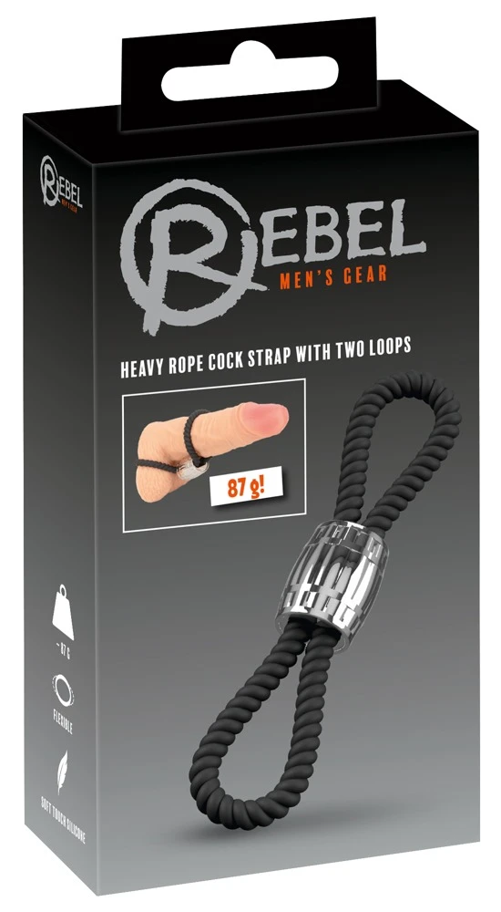 Rebel Heavy Rope Cock Strap 2L, Robuste Penis-/Hoden-Doppelschlaufe im Seil-Design mit 87 g Schiebegewicht – für aufregende Tragevarianten & intensiven Grip