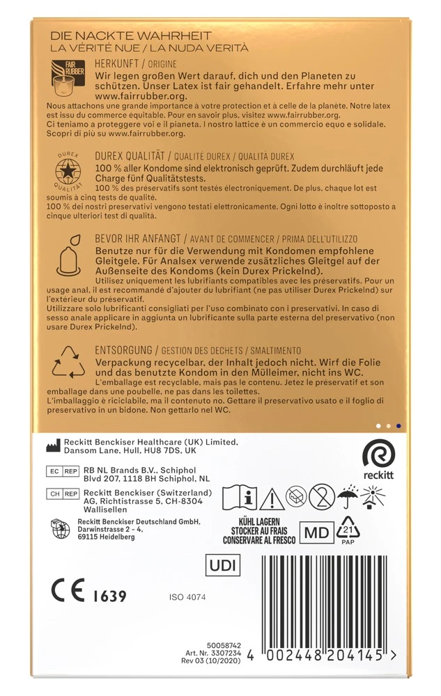 Durex Hautnah 10er, Hautnah verbunden, latexfreie transparente Kondome von Durex aus Polyisopren für ein natürlich intensives Liebesgefühl
