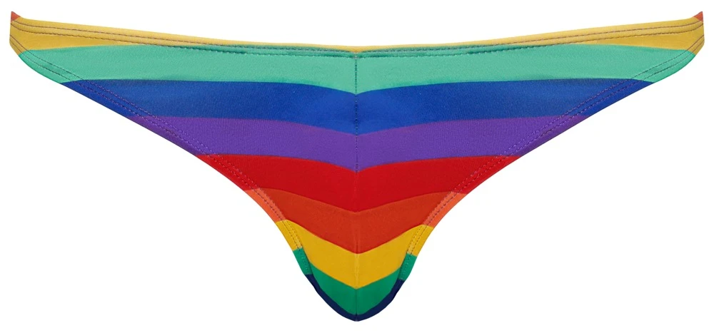 Riostring von Svenjoyment mit bunten Streifen in Regenbogenfarben. Rundum weich und elastisch für höchsten Tragekomfort