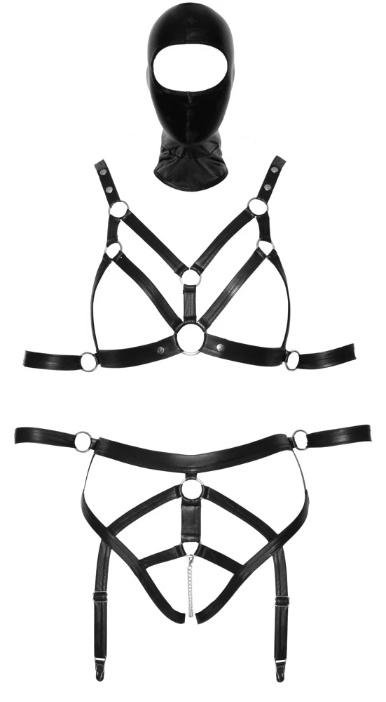 Extravagantes Riemen-Set von Bad Kitty mit 4 Armfesseln und inklusive Kopfmaske.