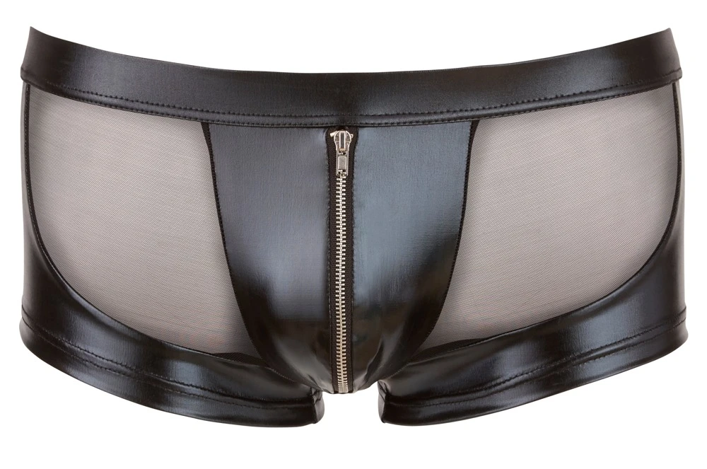 Aufregende Pants aus Powernet mit Wetlook-Einsätzen und Reißverschluss am Beutel.