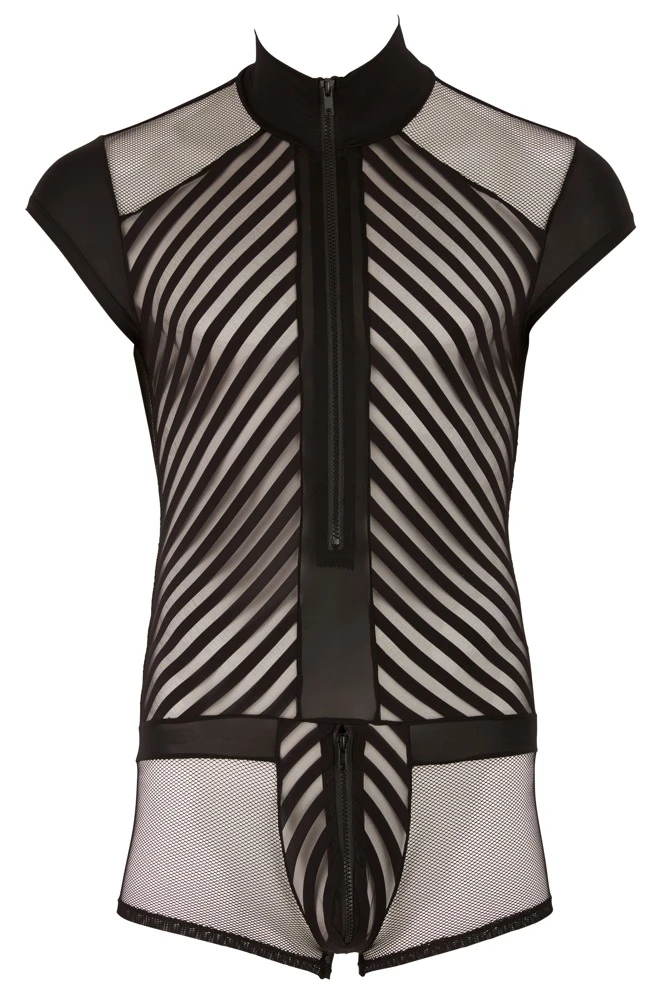 Herren Body von Svenjoyment im Materialmix aus zwei Netzarten und angesagter Streifenoptik in schwarz.