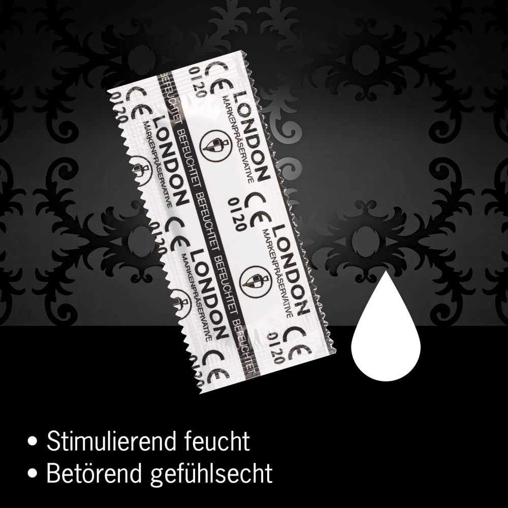 London feucht 1.000er, hauchdünne, transparente LONDON-Kondome mit Silikon-Gleitfilm reguläre Passform, einzeln verpackt im Vorratsbeutel