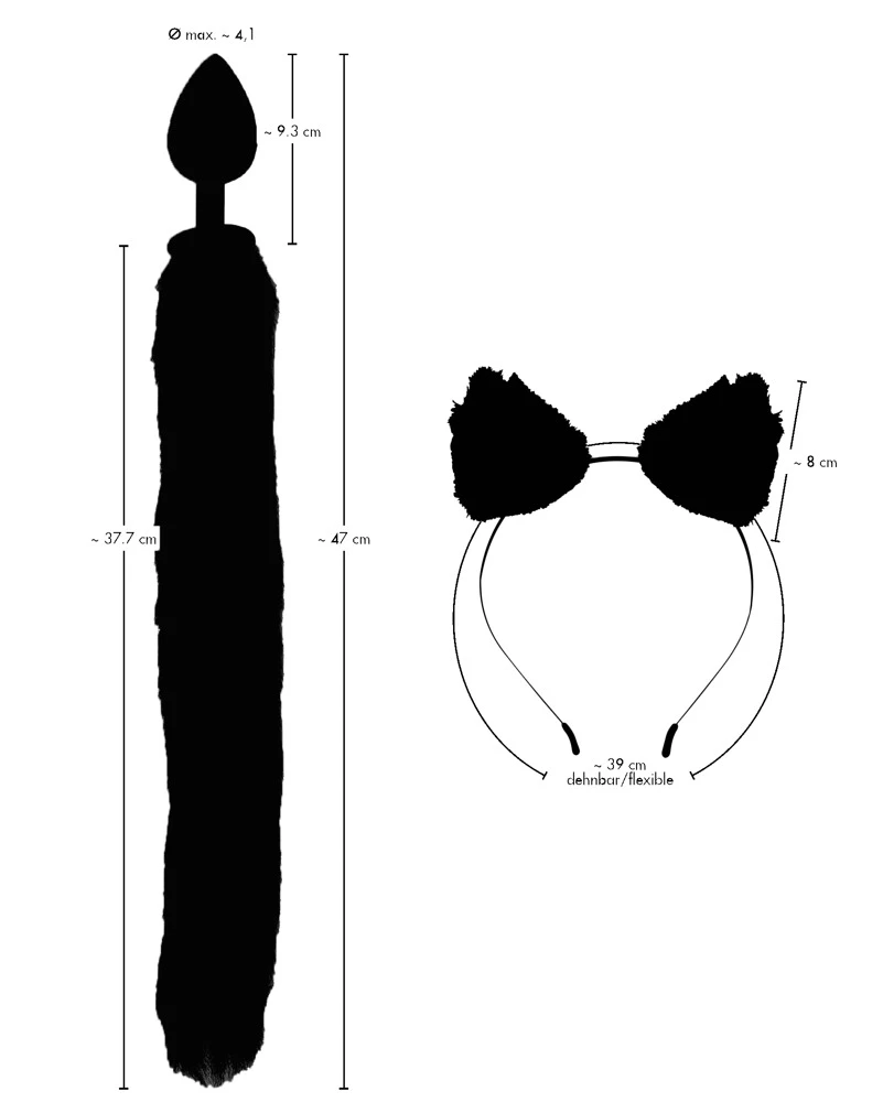 Bad Kitty Analplug in schwarz mit Katzenschwanz und Haarreif.