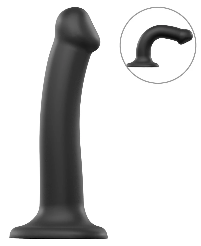 Semi-Real.Dildo M Black, Strap-on-me Dual Density Bendable Dildo aus Silikon mit starkem Saugfuß, biegsamem flexiblem Schaft, hautähnlicher Oberfläche und sicherem Halt für vielseitigen Einsatz