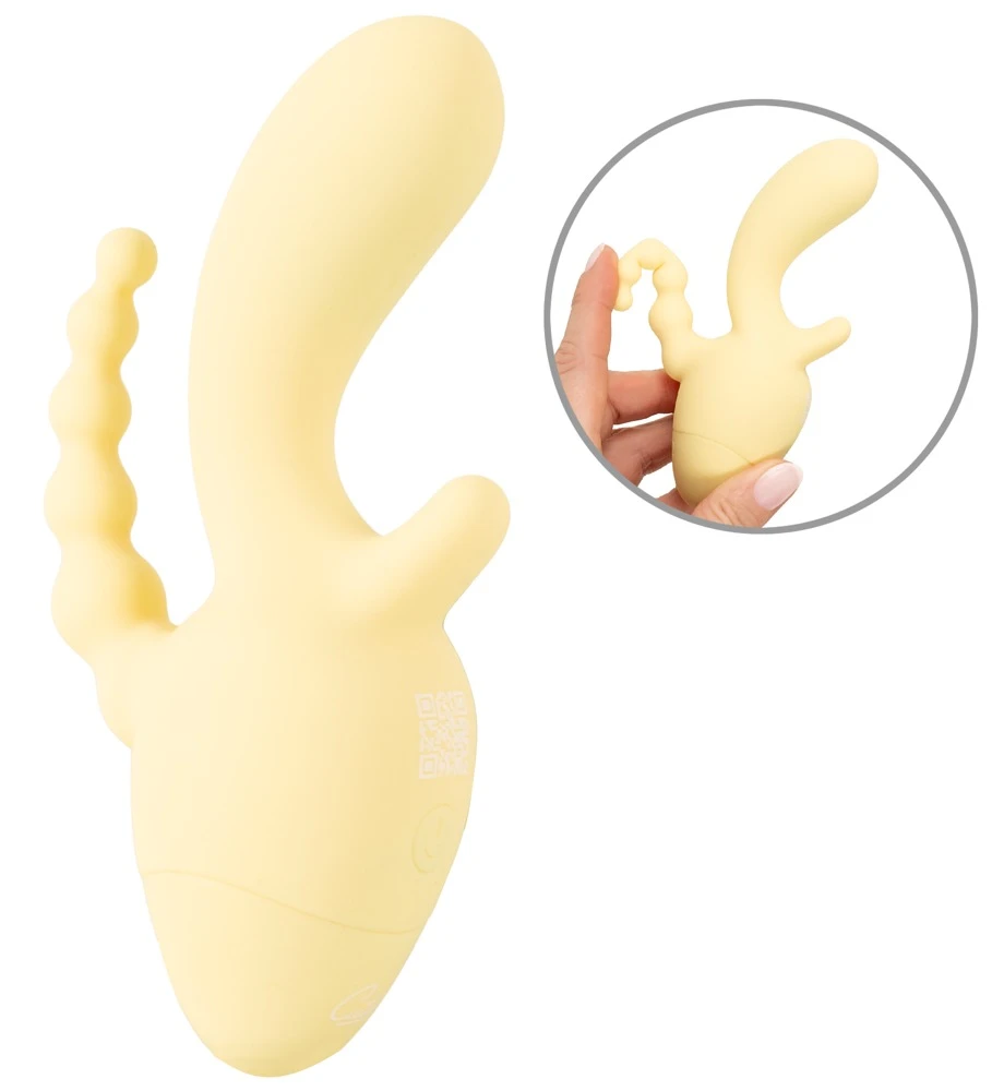 Cuties Mini Triple Vibr. Yello, Triple Mini Vibrator mit 10 Vibrationsmodi für Vagina, Klitoris & Anus, Soft Touch Silikon, vielseitige Reizwäsche-Extras Cuties