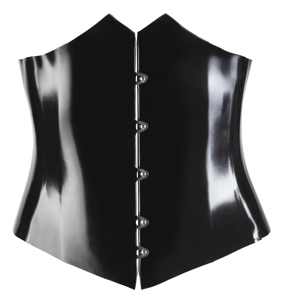 Latex Mieder in Schwarz die Taille wird duch die Formingstäbchen wunderschön betont. Mit Schnellverschluss in der Front und Schnürung hinten.