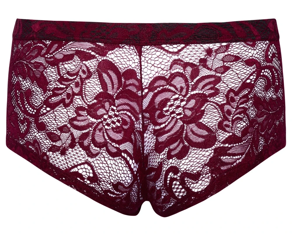 Herren Pants. Verführerische, transparente Pants aus floraler Spitze in edlem Dunkelrot- für hohen Tragekomfort und stilvolle Akzente