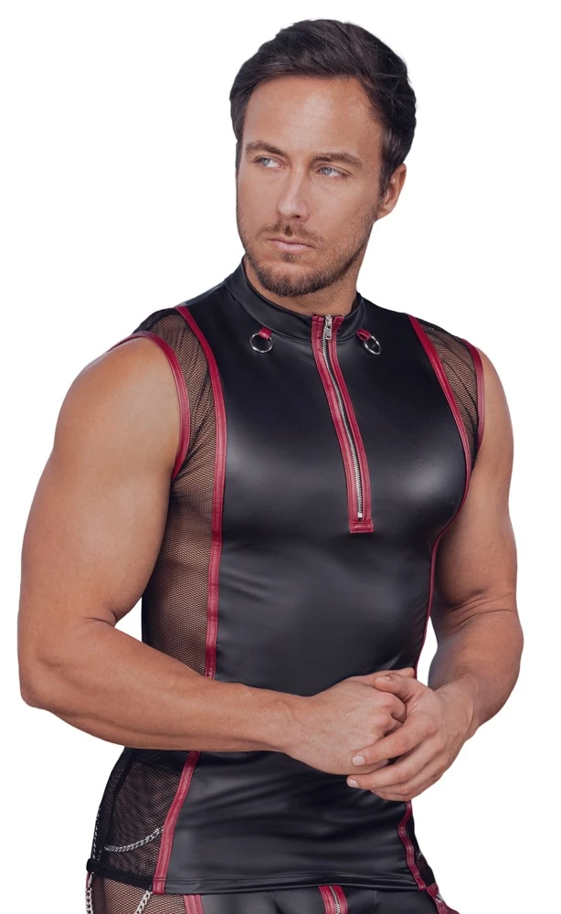 Herren Shirt, Betonendes ärmelloses Shirt im 2-farbigen Mattlook mit kurzem Reißverschluss, Stehkragen und dekorativen Ringen für markanten Style von NEK