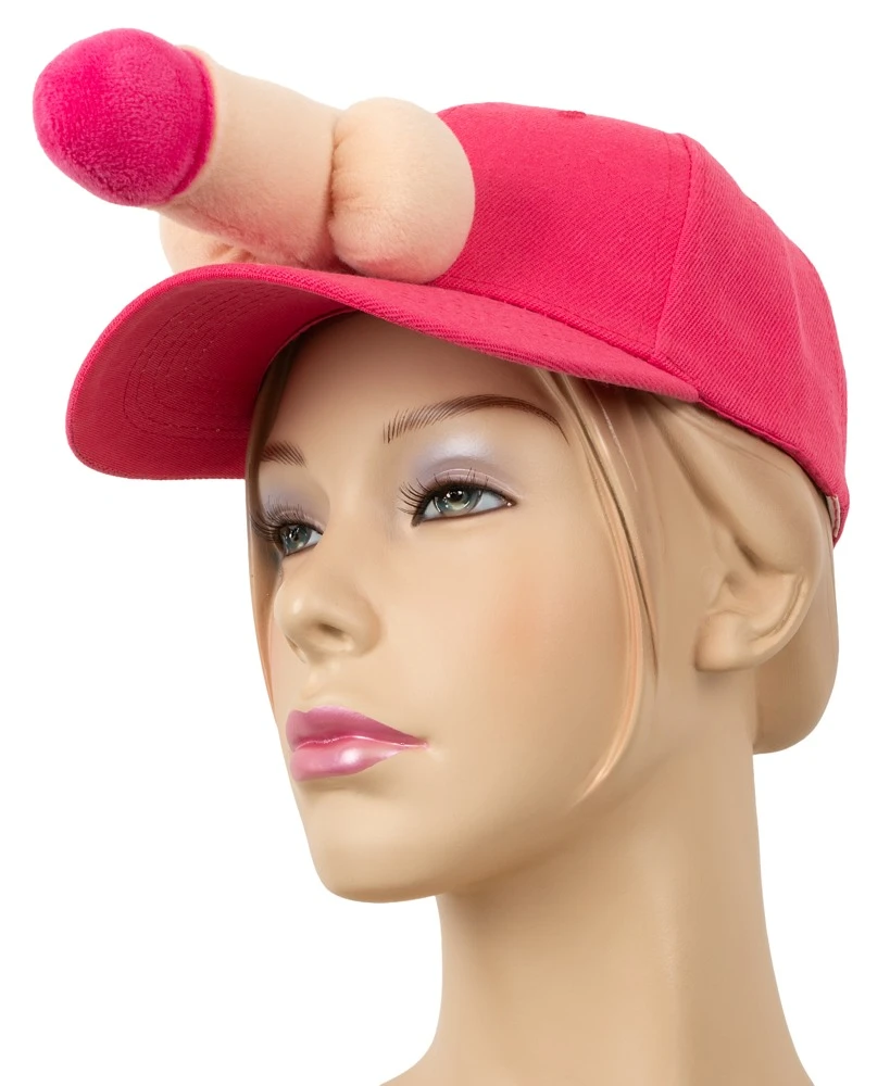 Schirmmütze Penis, Stilechte Baseball Cap in Pink mit festem Schirm und aufgenähtem Soft-Penis aus Samtplüsch – frecher Eyecatcher für jede Party, JGA oder Festival!
