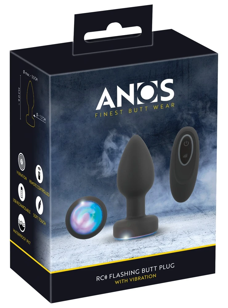 ANOS RC Flashing Butt Plug, RC Flashing Butt Plug with Vibration von ANOS – konischer Analplug mit LED-Lichtshow, 7 Modi und Fernbedienung für leuchtstarke Höhepunkte