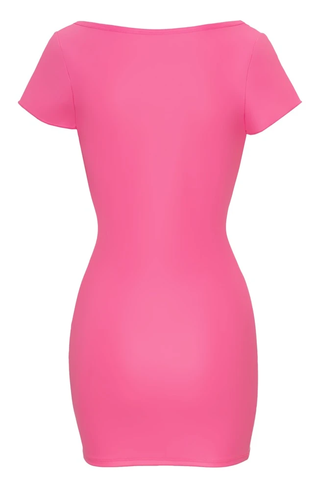 Cottelli PARTY Kleid Hotpink verführerisches Minikleid für Frauen, edler Matt-Look, Kurzarm, anschmiegsame Reizwäsche elastisch