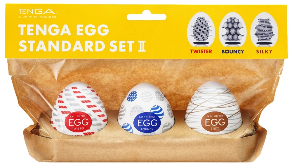 Tenga Egg Standard 3er, Einmal-Masturbator im Ei-Design mit Gleitgel, 3 Reizstrukturen Twister Bouncy Silky, kompakt & sexy erotisch