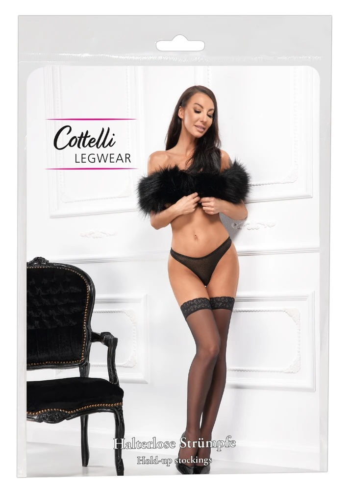 Cottelli Verführerische Eleganz: Halterlose Schwarze Strümpfe mit Spitzen-Abschluss