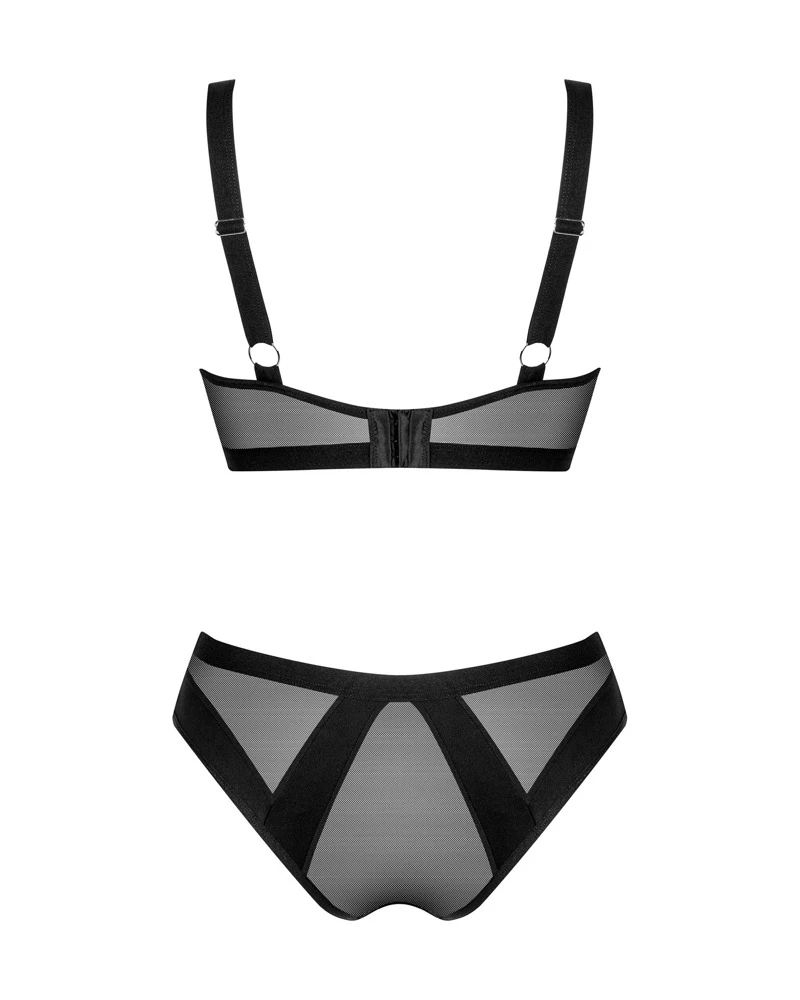 Obsessive Schwarzes Set Chic Amoria mit Bügel-BH und Slip. Klassischer Style im stilvollen Mix mit blickdichten Partien und zarten Transparenzen.