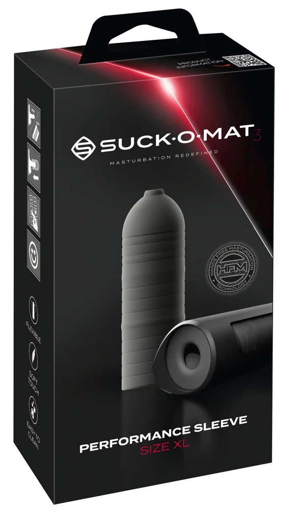Suck-O-Mat 3 Perf. Sleeve XL, (Ersatz-) Sleeve für Suck-O-Mat 3 XL aus seidig-softem Silikon mit Performance Ringen für intensivere Stimulation und optimalen Halt