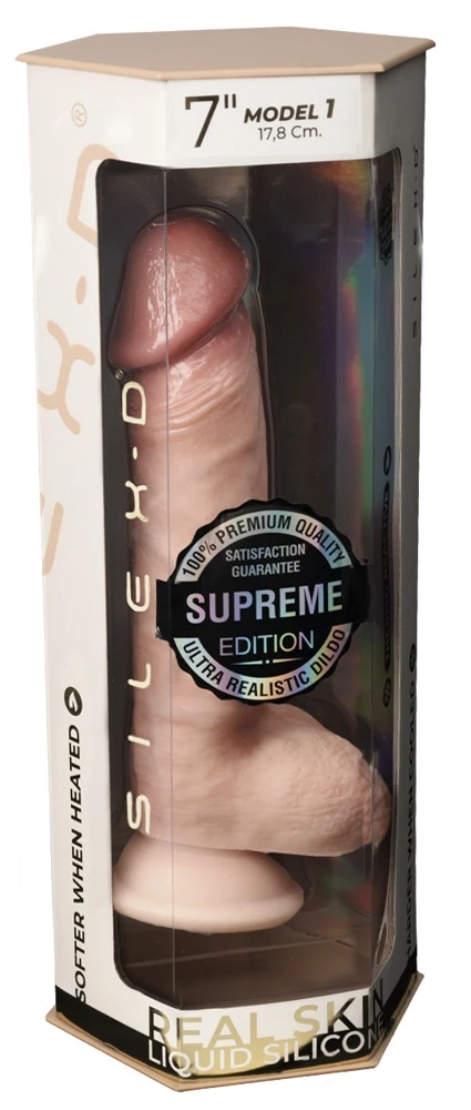 SilexD Premium Model 1 Flesh, Natur pur mit realistischem Kick - biegbarer 7 SilexD-Dildo mit Saugfuß, fühlbar echt dank Silexpan-Kern und Temperatur-Effekt