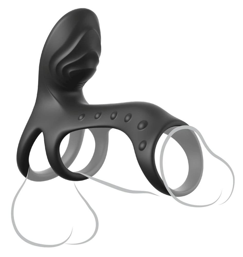 FCR Couples Cage Pro Black, Penismanschette mit Hodenring und Vibration Ultimate Couples Cage Pro mit 2 Power Motoren 7 Modi für Eichel und Klitoris