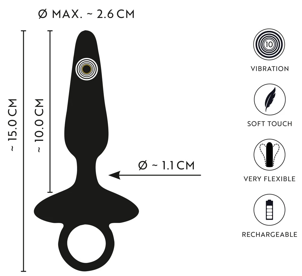 ANOS Flexible Butt Plug Vibrat, Flexibler Vibro-Analplug mit 10 Vibrationsmodi seidig softes Silikon analsicherer Stopper Haltering Einsteiger Butt Plug