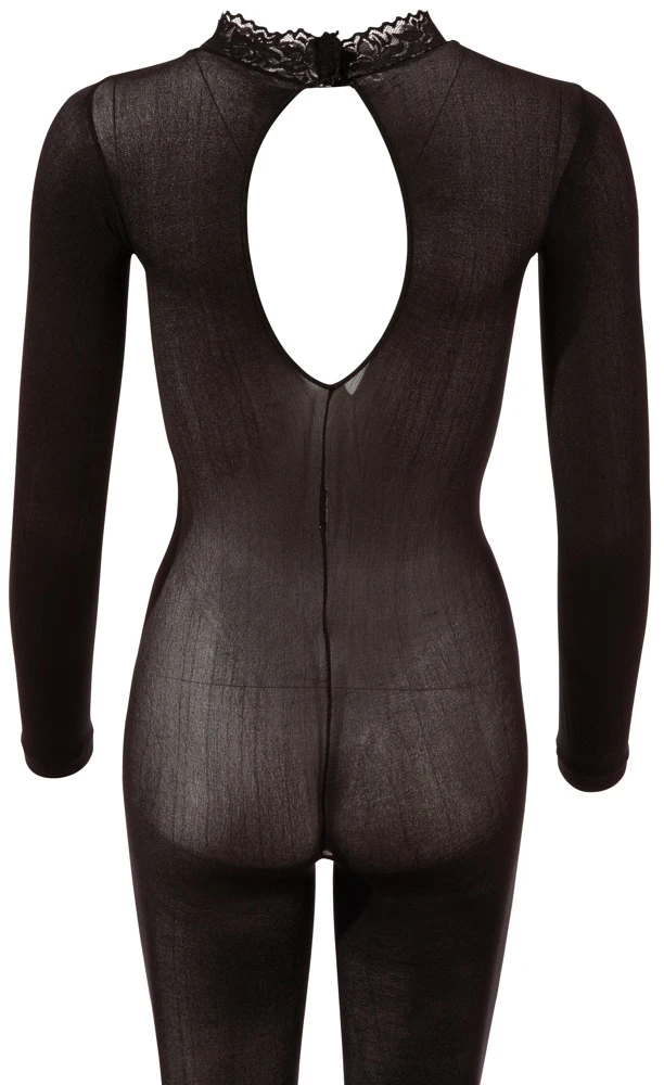 Langarm Catsuit ouvert mit Fuß transparente Reizwäsche aus feinem Strumpfmaterial mit Spitzenhalsband & Rückenausschnitt Fantasy by Cottelli