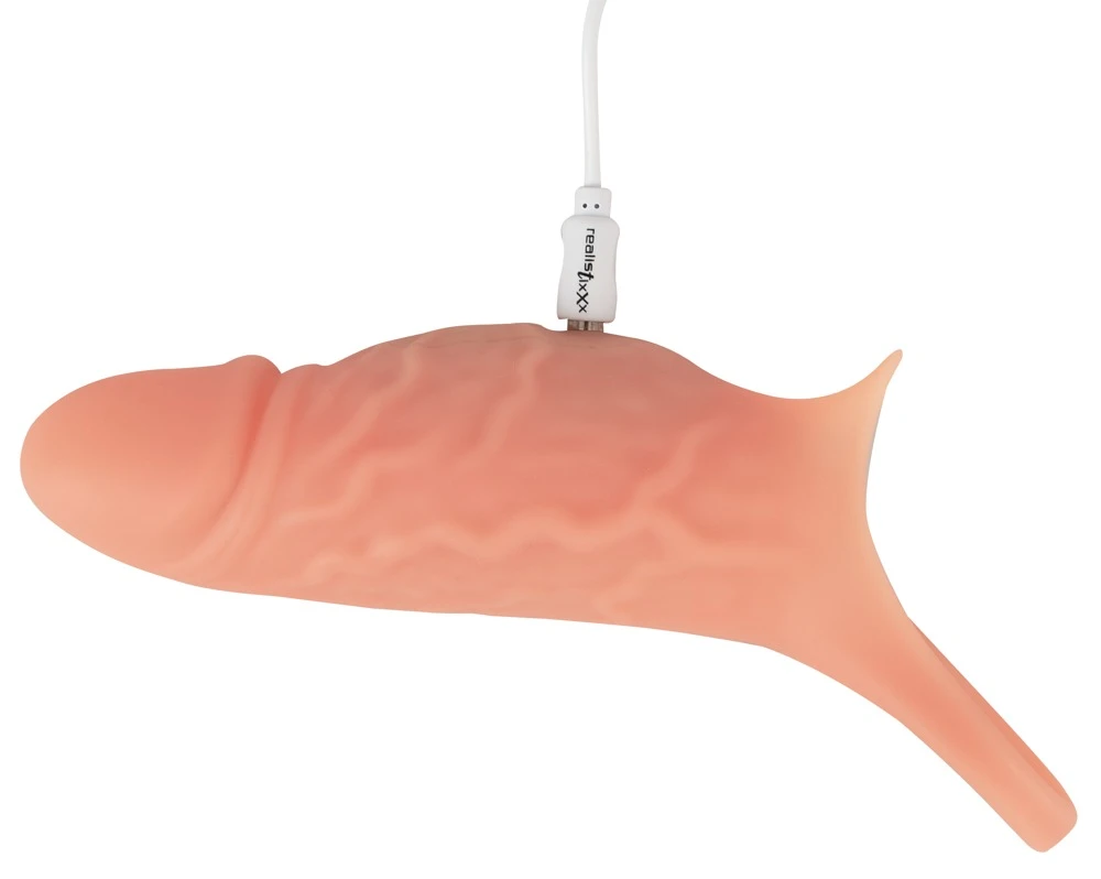 Realistixxx Penis Sleeve Close, Vibro-Penissleeve mit Hodenring 10 Vibrationsmodi, vergrößert den Umfang und unterstützt die Erektion für intensiven Genuss.