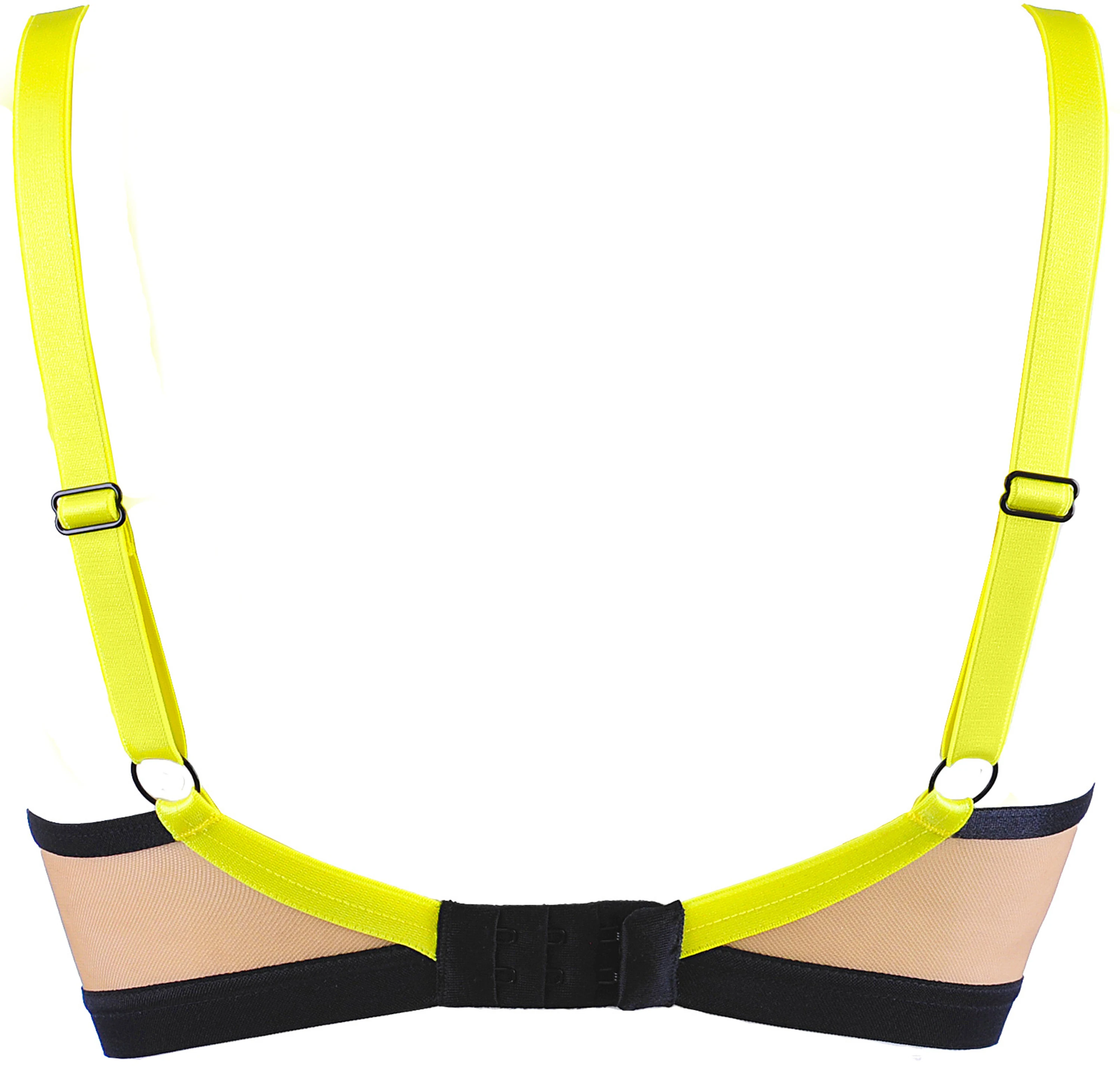 AXAMI BH V-11831 mit Neonstickerei in Schwarz-Gelb betont dein Dekolleté mit leuchtenden Farben, Satinbesatz und sexy Tüllrücken