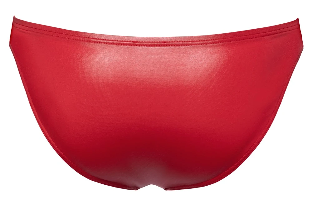 Super-Sitz-Slip von Svenjoyment im knallroten Glanz mit offener dekorativer Schnürung in Schwarz vorne.