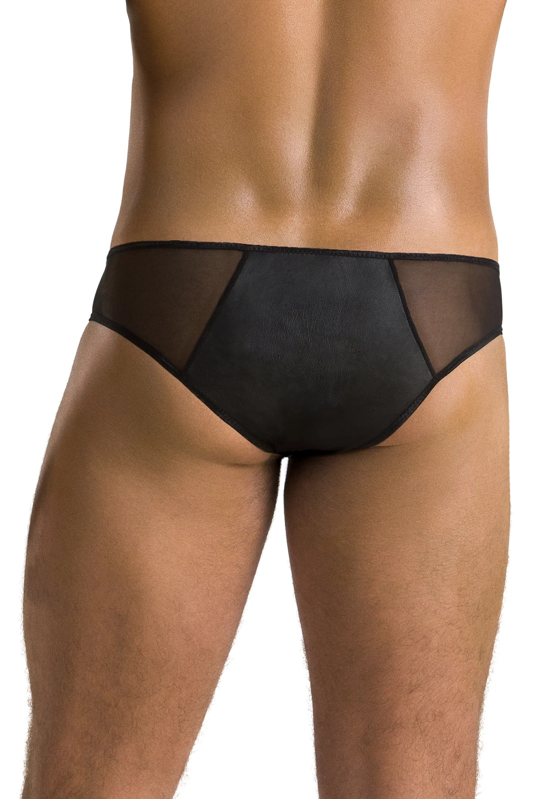 Kunstleder schwarzer Herren Slip mit Zip und Netz von Passion Menswear 042