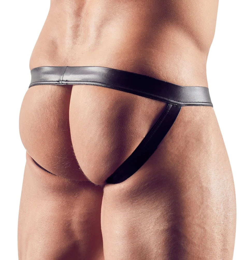 Verführerisch glänzender Jock in schwarz. Mit elastischen Bundgummi.