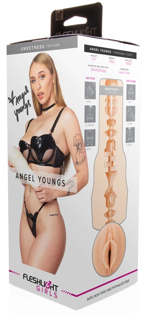 Angel Youngs Sweetness, Fleshlight Angel Youngs Sweetness Masturbator im diskreten Taschenlampen-Design mit original Vagina-Optik, intensiver Innenstruktur und signiertem Sleeve für heiße Solo-Momente