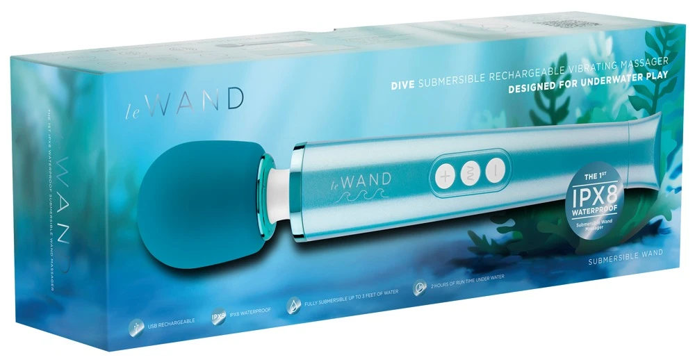 Le Wand Dive, Ozeanblauer Luxus-Massager Dive von le WAND –Wasserdicht, 20 Modi, Soft Touch-Kopf, ideal für Solo- und Paarmassagen