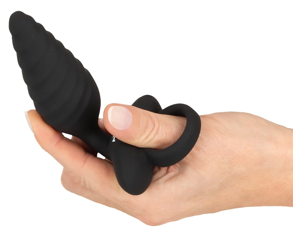 ANOS Flexible Plug Twisted, Flexibler Vibro-Analplug mit Spiral-Design und 10 Vibrationsmodi von ANOS aus Silikon mit Stopper und praktischem Haltering