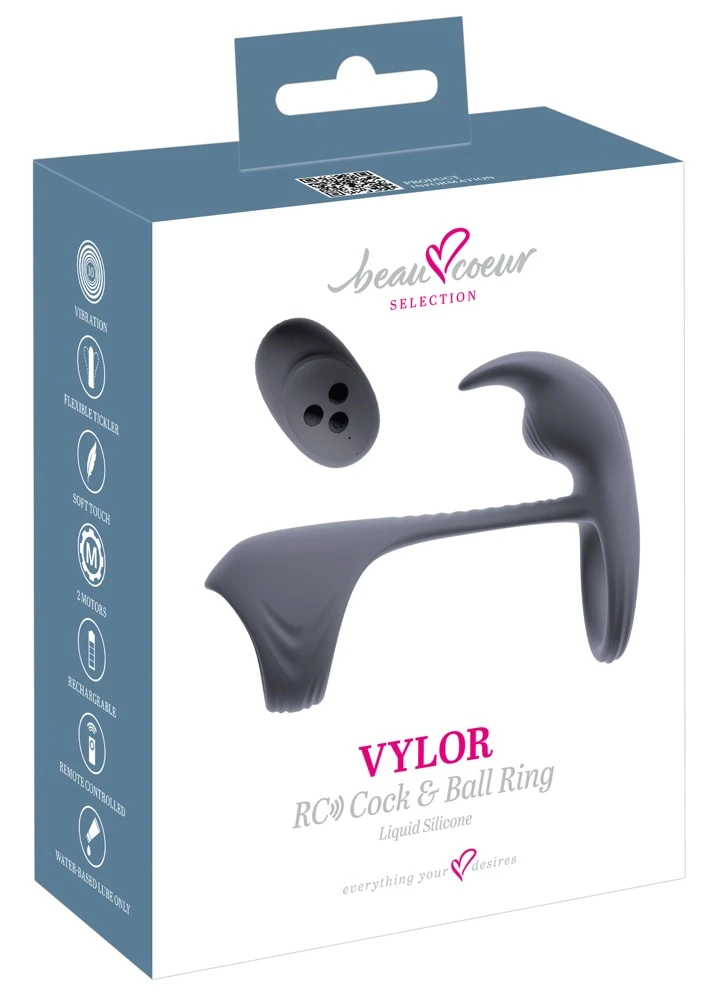 beau coeur Vylor RC Cock&Ball, Intensive Wetlook-Vibes: Vibro-Penismanschette mit transparentem Netz-Design, doppelten Power-Vibrationen und fernbedienter Lust für maximale gemeinsame Höhepunkte