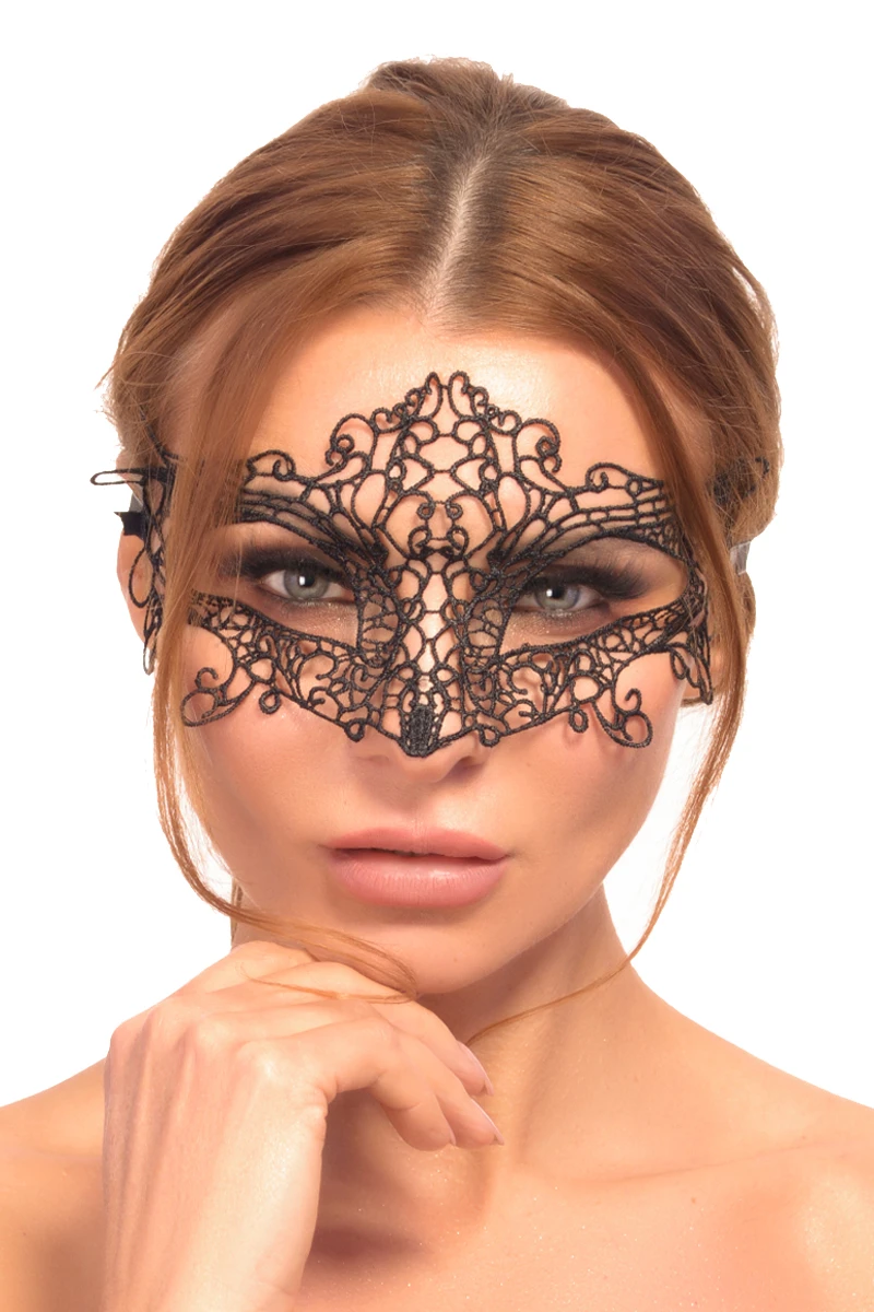 Schwarze Augenmaske A7786 im venezianischen Look aus zarter Spitze mit Satinband zum Binden – geheimnisvoll und stilvoll für elegante Abende