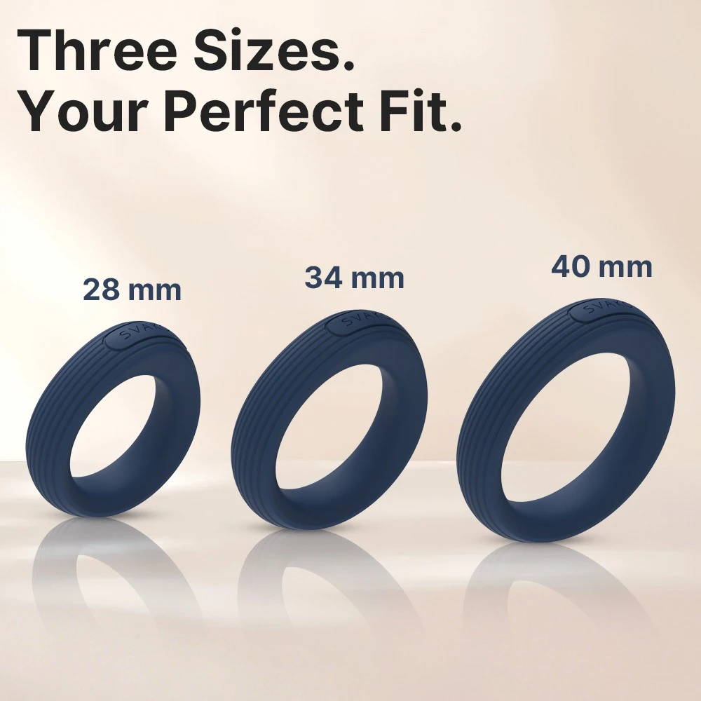 Triooo Dark Blue, Penisring-Set Triooo mit 3 dehnbaren Ringen aus ultrasoftem Silikon für intensivere Lust und längere Erektion von SVAKOM