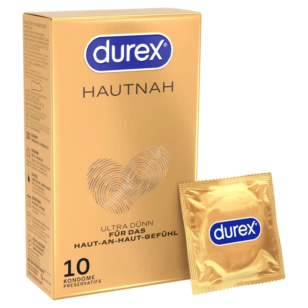Durex Hautnah 10er, Hautnah verbunden, latexfreie transparente Kondome von Durex aus Polyisopren für ein natürlich intensives Liebesgefühl