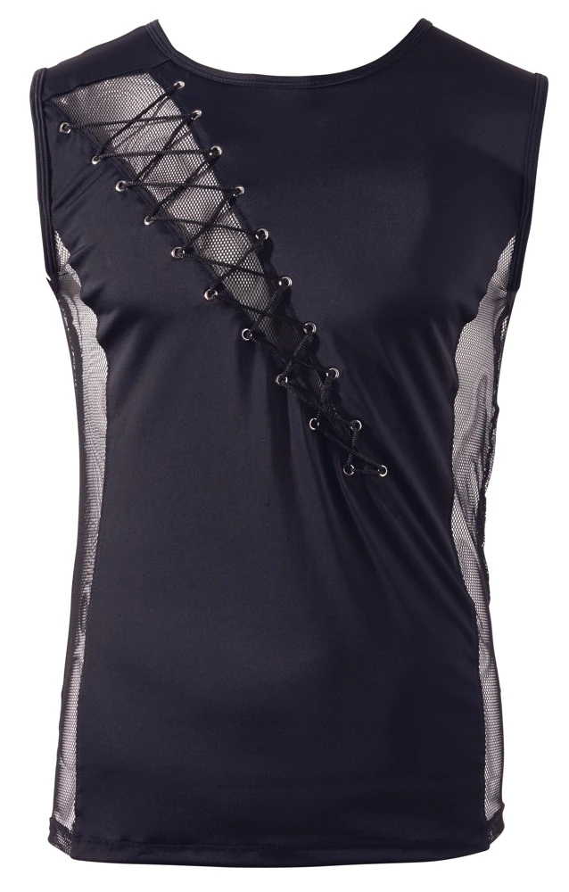 Herren Shirt Materialkombination aus blickdicht und transparent mit effektvoller Schnürung.