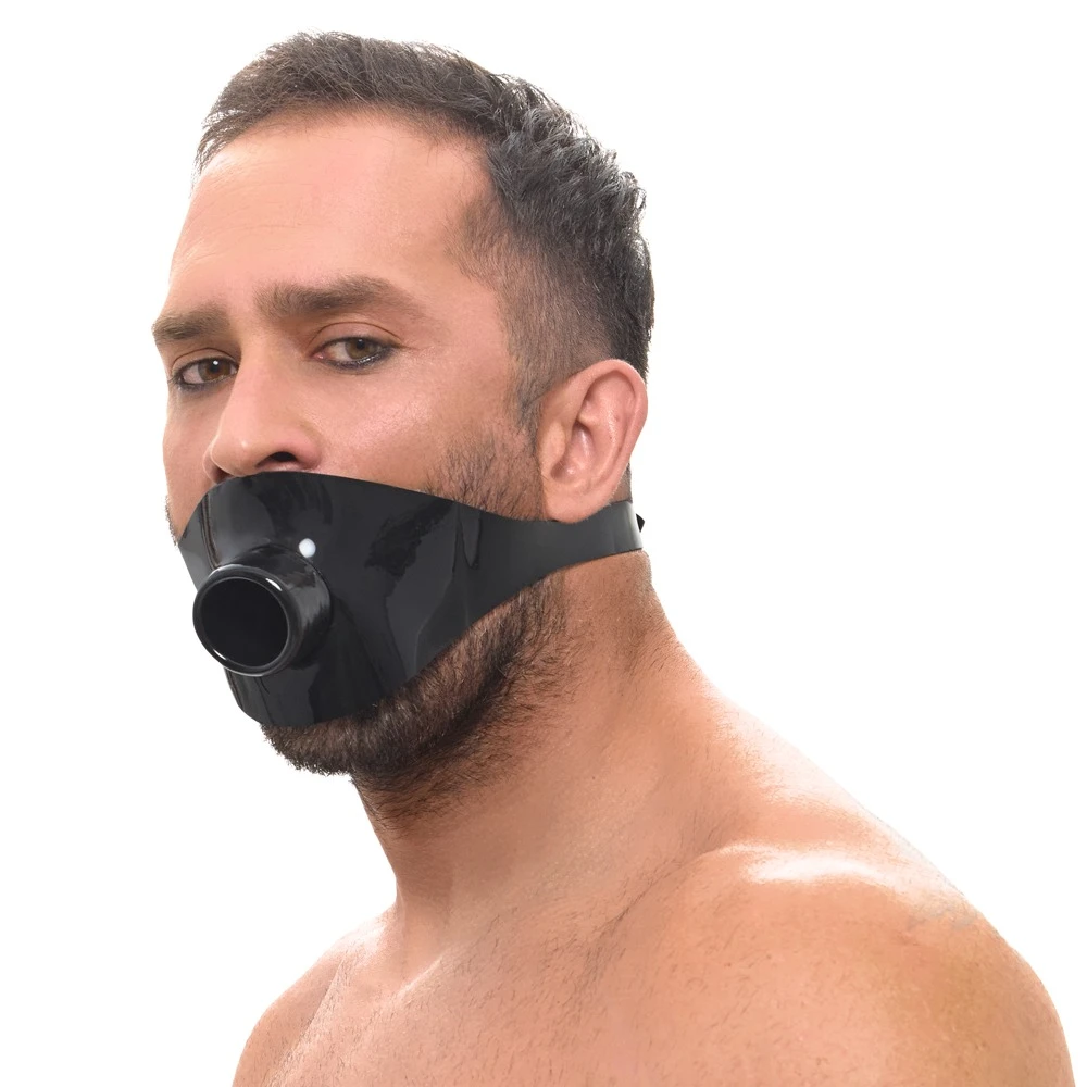 Latex-Knebelmaske mit Hohlknebel & Mundrohr – Kinky BDSM Fetisch-Maske mit verstellbarem Kopfriemen für intensive Rollenspiele – LateX