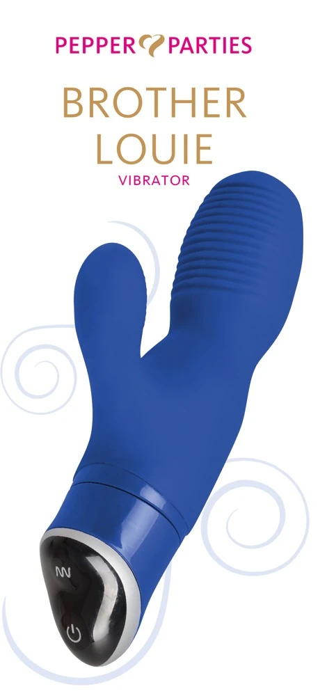 Pepperparties Brother Louie, Rabbitvibrator mit zwei Motoren und prallen geriffelten Stimulationsköpfchen für gleichzeitige innere und äußere Stimulation, Soft-Touch-Silikon und sieben Vibrationsmodi inklusive Aufbewahrungsbeutel