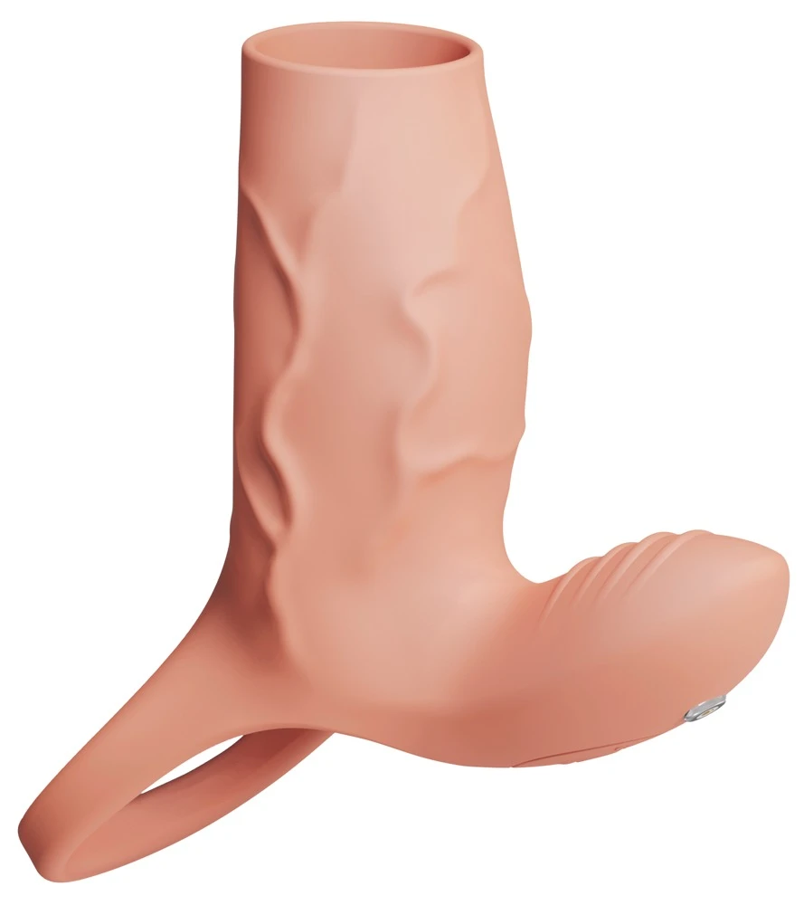 Realistixxx Real Sleeve Clit S, Vibro Penismanschette mit Hodenring und Klitoris Stimulator, 2 leise Motoren, 10 Vibrationsmodi, verdickend für intensivere gemeinsame Höhepunkte