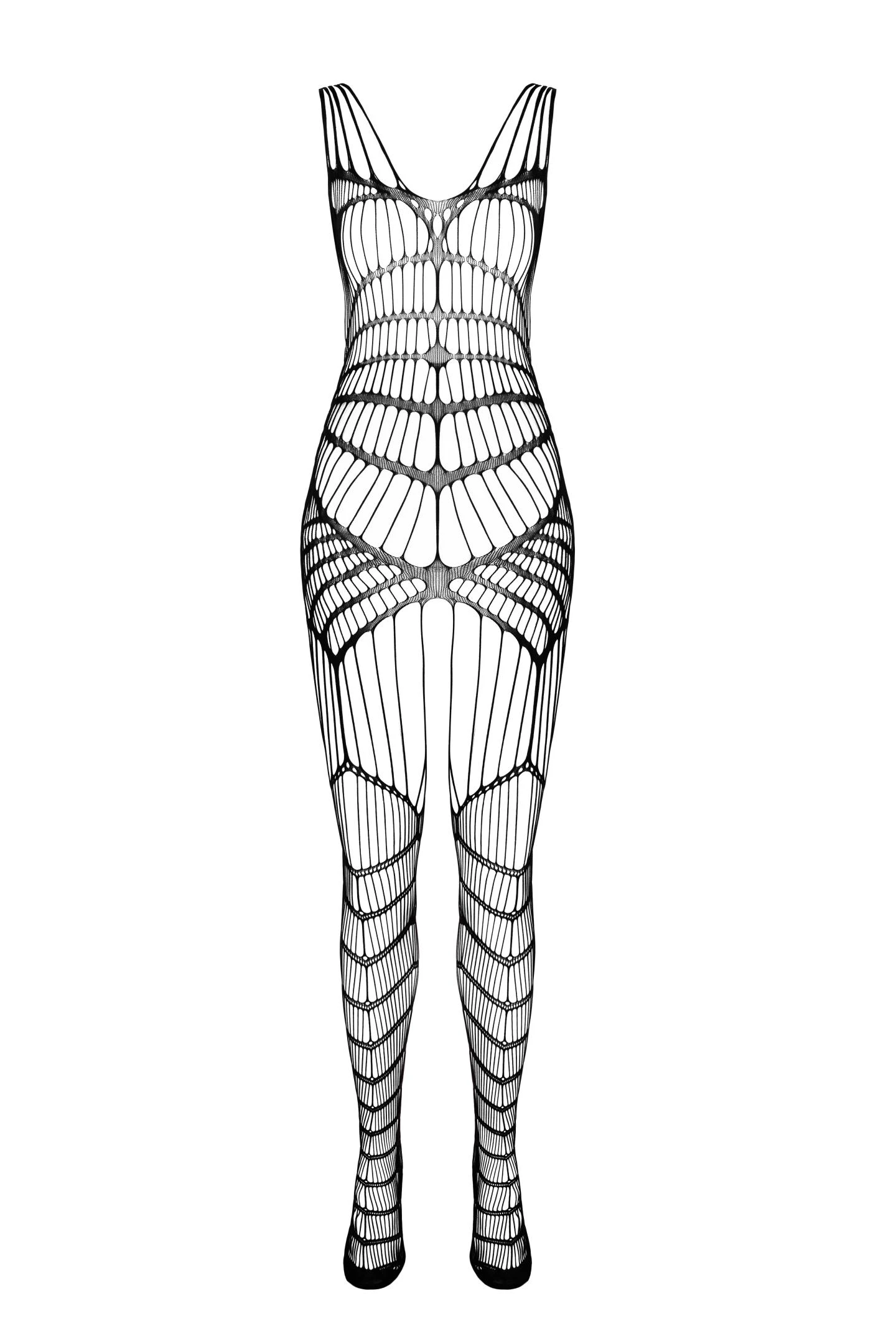 Schwarzer Ouvert Bodystocking BS102, Verführerischer Bodystocking aus elastischem Netzmaterial mit Schrittöffnung
