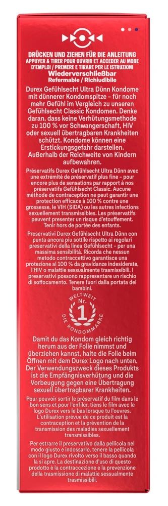 Durex Gefühlsecht Ultra Dünn 10er, Maximale Nähe spüren: Transparente Kondome mit extra dünner Spitze und Silikongleitgel für besonders gefühlsechte Momente